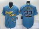 Men's Milwaukee Brewers #22 Christian Yelich 2022 City Connect Powder Blue Cool Base MLB Jersey