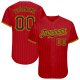 Custom Red Black Pinstripe Black-Gold Authentic Baseball Jersey