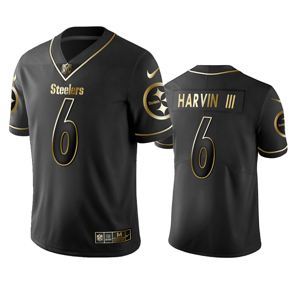 Men's Nike NFL Pittsburgh Steelers Harvin III #6 Black Golden Edtion Vapor Limited Jersey