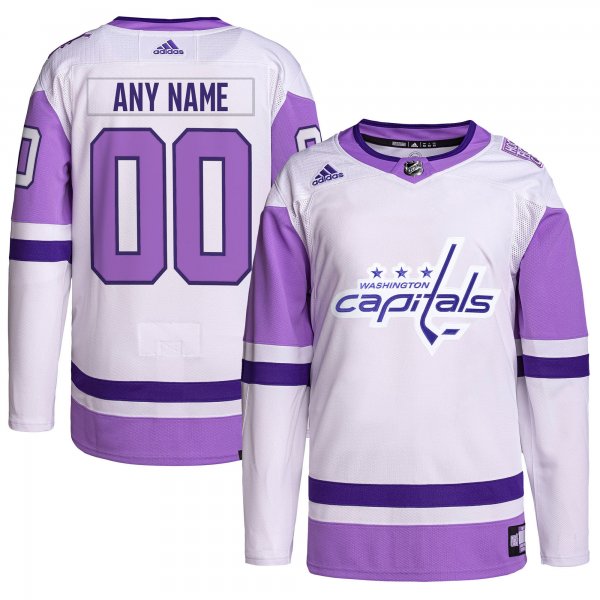 Men's Washington Capitals adidas White/Purple Hockey Fights Cancer Primegreen Custom Jersey