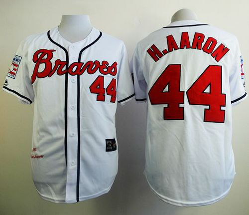 Mitchell And Ness 1963 Atlanta Braves #44 Hank Aaron White Stitched MLB Jersey