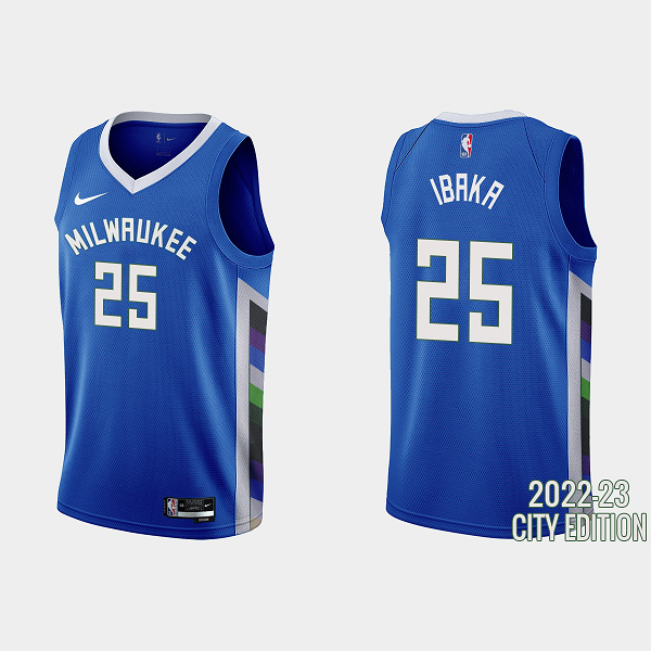 Men's Milwaukee Bucks #25 Serge Ibaka 2022-23 City Edition Blue NBA Jersey