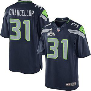 Seattle Seahawks Super Bowl XLVIII #31 Men's Kam Chancellor Limited Home Steel Blue Jersey