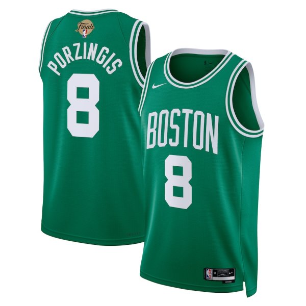 Youth's Boston Celtics #8 Kristaps Porzingis Nike Icon Edition NBA Finals Patch 2024 Swingman Green Jersey