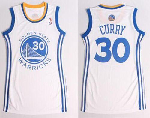 Golden State Warriors #30 Stephen Curry White Women's Dress Stitched NBA Jersey