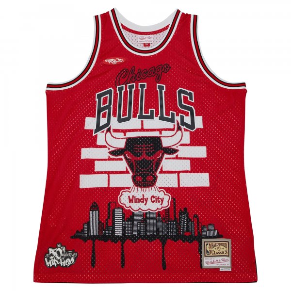 Men's Chicago Bulls Mitchell & Ness x Tats Cru Red Hardwood Classics Fashion Jersey