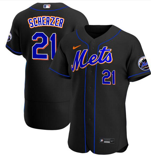 Men's New York Mets #21 Max Scherzer Black Flex base Stitched Jersey