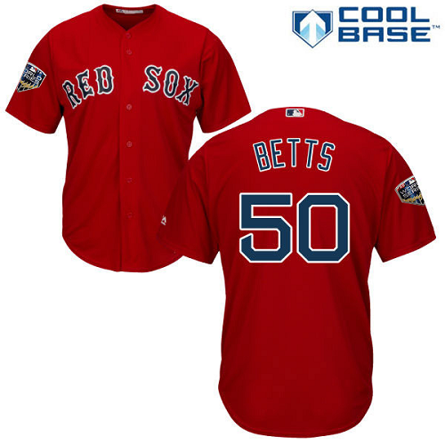 Boston Red Sox #50 Mookie Betts Red New Cool Base 2018 World Series Stitched MLB Jersey