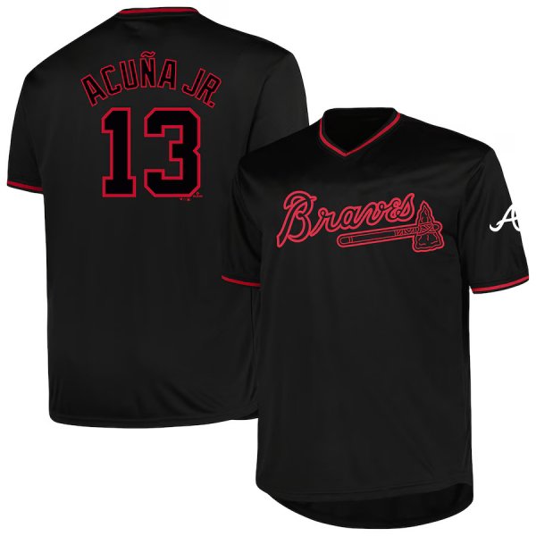 Men's Atlanta Braves Ronald Acu?a Jr. Profile Black Big & Tall Pop Fashion Player Jersey