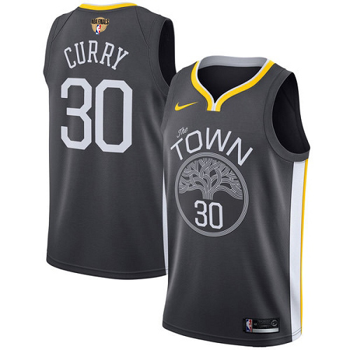 Nike Golden State Warriors #30 Stephen Curry Black The Finals Patch Youth NBA Swingman Statement Edition Jersey