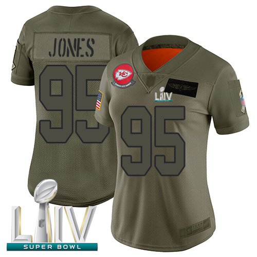 Kansas City Chiefs #95 Chris Jones Camo Super Bowl LIV Bound Women's Stitched NFL Limited 2019 Salute to Service Jersey