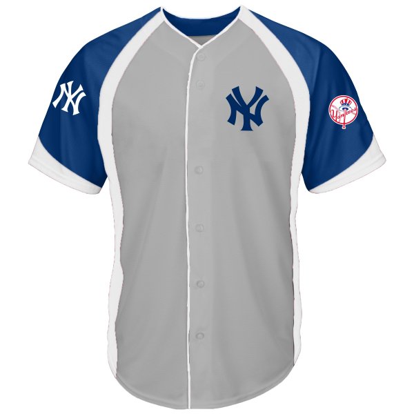 Men's New York Yankees Gray/Navy Big & Tall Colorblock Full-Button Jersey