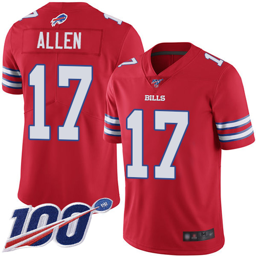 Buffalo Bills #17 Josh Allen Red Youth Stitched NFL Limited Rush 100th Season Jersey