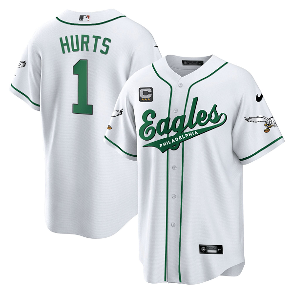 Men's Philadelphia Eagles #1 Jalen Hurts White Baseball Stitched Jersey