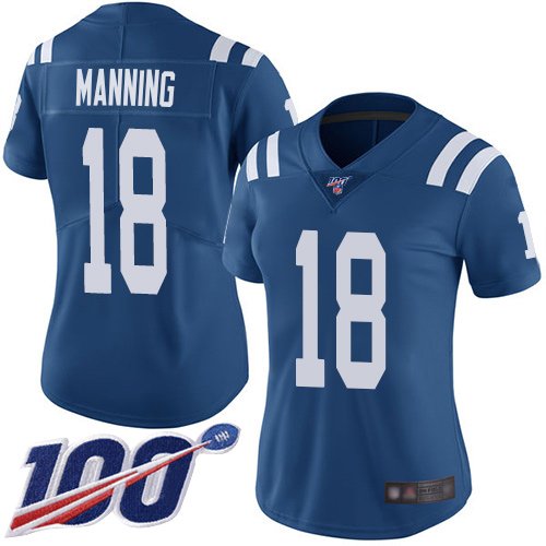 Women's Indianapolis Colts #18 Peyton Manning Royal Blue Team ColorStitched NFL 100th Season Vapor Limited Jersey