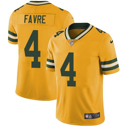 Men's Nike Green Bay Packers #4 Brett Favre Yellow Stitched NFL Limited Rush Jersey