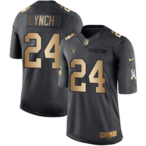 Nike Las Vegas Raiders #24 Marshawn Lynch Black Men's Stitched NFL Limited Gold Salute To Service Jersey