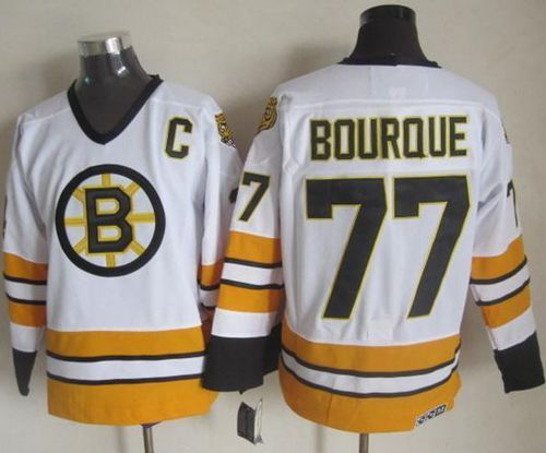 Boston Bruins #77 Ray Bourque White/Yellow CCM Throwback Stitched NHL Jersey