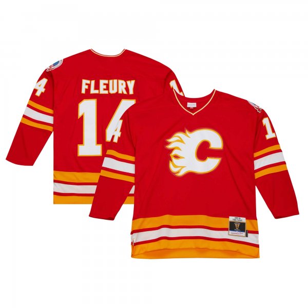 Men's Calgary Flames Theoren Fleury Mitchell & Ness Red  1988/89 Blue Line Player Jersey