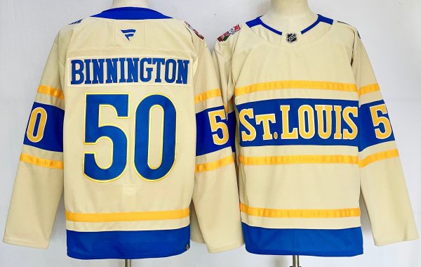 Men's #50 Jordan Binnington St.Louis Blues Yellow City Edition Jersey