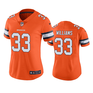 Women's Denver Broncos #33 Javonte Williams Orange Color Rush Limited Jersey