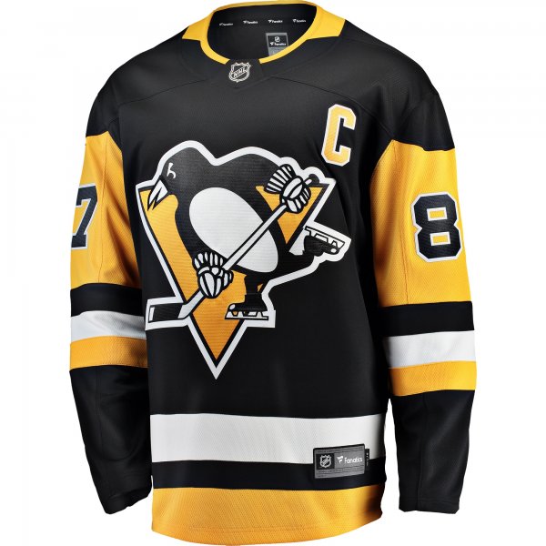 Men's Pittsburgh Penguins Sidney Crosby Fanatics Black Captain Patch Home Breakaway Jersey