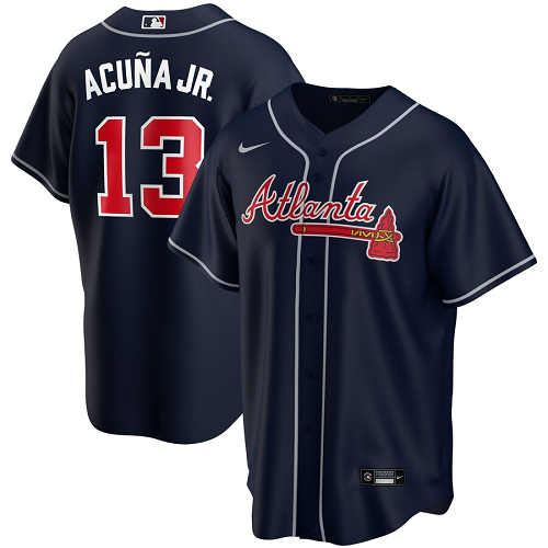 Men's Nike Atlanta Braves #13 Ronald Acuna Jr. Nike Navy Alternate 2020 MLB Jersey