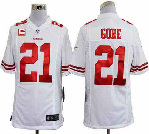 Nike San Francisco 49ers #21 Frank Gore White With C Patch Men's Stitched NFL Game Jersey