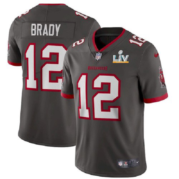 Men's #12 Tom Brady Tampa Bay Buccaneers Pewter Jersey 2021 Super Bowl LV