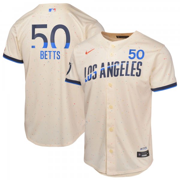 Youth Los Angeles Dodgers #50 Mookie Betts Nike Cream 2024 City Connect Cool Base Jersey