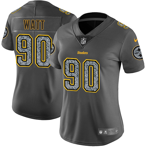 Nike Pittsburgh Steelers #90 T. J. Watt Gray Static Women's Stitched NFL Vapor Untouchable Limited Jersey