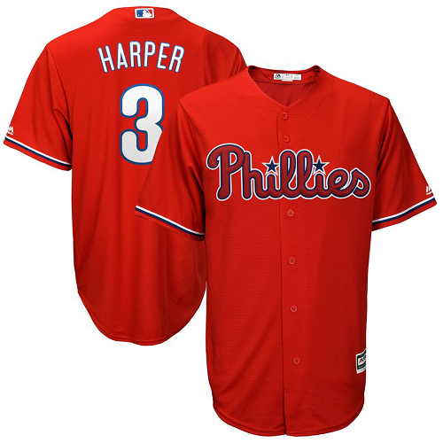 Men's Philadelphia Phillies #3 Bryce Harper Majestic MLB Official Cool Base Player Scarlet Jersey