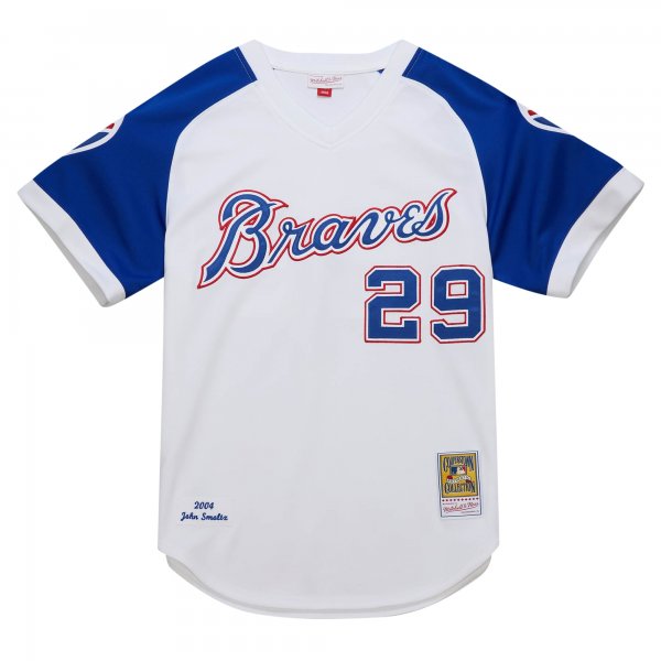 Men's Atlanta Braves John Smoltz Mitchell & Ness White 2004 Cooperstown Collection Throwback Jersey