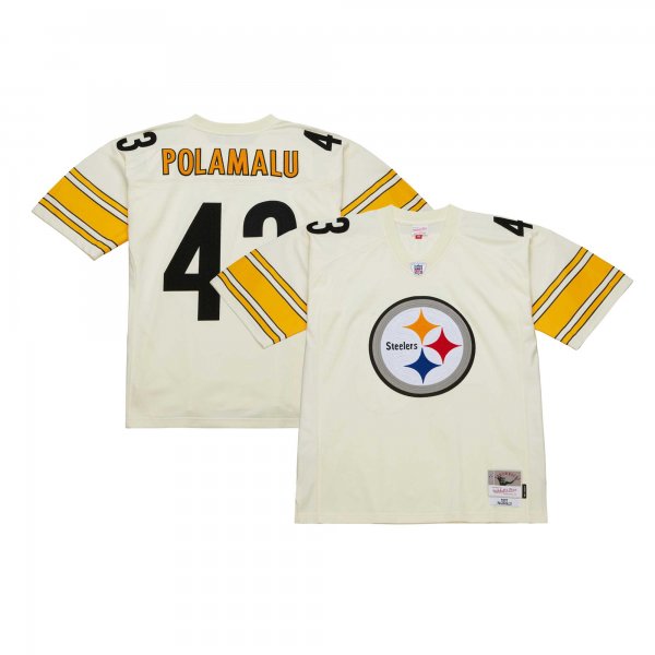 Men's Pittsburgh Steelers Troy Polamalu Mitchell & Ness Cream Chainstitch Legacy Jersey