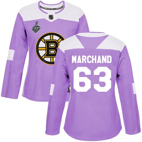 Boston Bruins #63 Brad Marchand Purple Fights Cancer Stanley Cup Final Bound Women's Stitched NHL Jersey