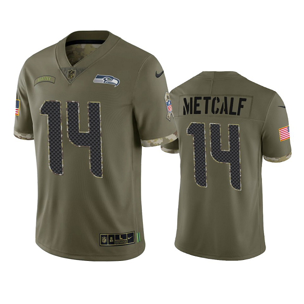 Seattle Seahawks D.K. Metcalf #14 Olive 2022 Salute To Service Limited Jersey