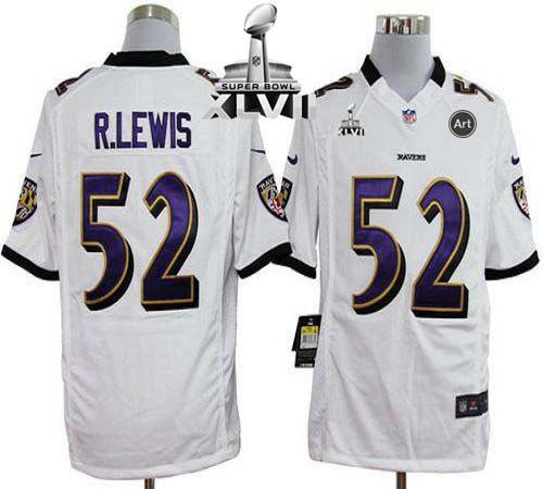 Nike Baltimore Ravens #52 Ray Lewis White Super Bowl XLVII Men's Stitched NFL Game Jersey