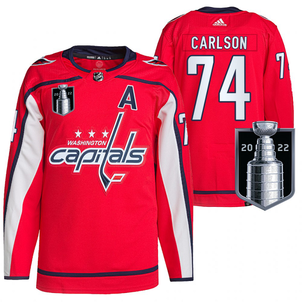 Men's Washington Capitals John Carlson 2022 Stanley Cup Playoffs Red #74 Jersey