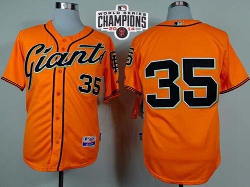 San Francisco Giants #35 Brandon Crawford Orange Alternate Cool Base W/2014 World Series Champions Stitched MLB Jersey