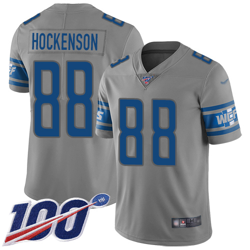 Men's Detroit Lions #88 T.J. Hockenson Gray Stitched NFL Limited Inverted Legend 100th Season Jersey