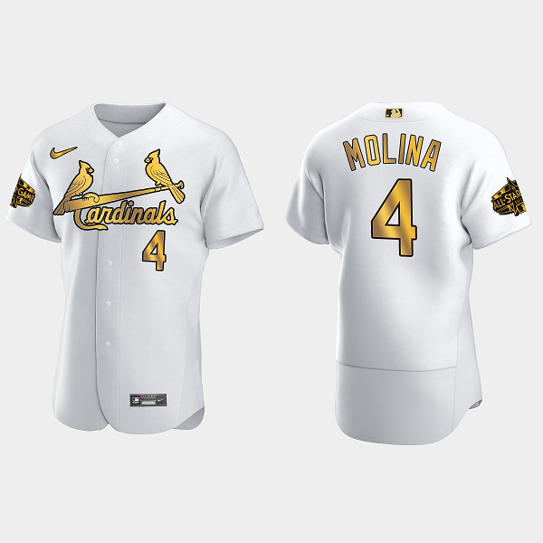 Men's St. Louis Cardinals #4 Yadier Molina 2022 MLB All-Star Game Flex Base Jersey - White Gold