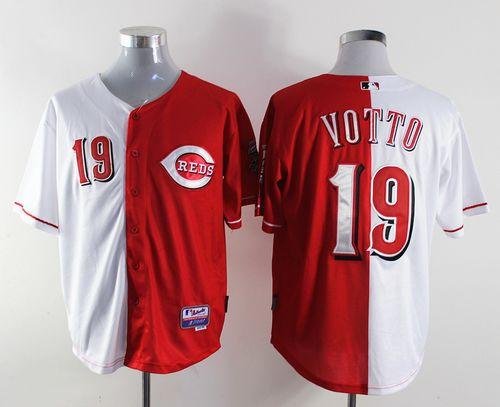 Cincinnati Reds #19 Joey Votto Red/White Split Fashion Stitched MLB Jersey