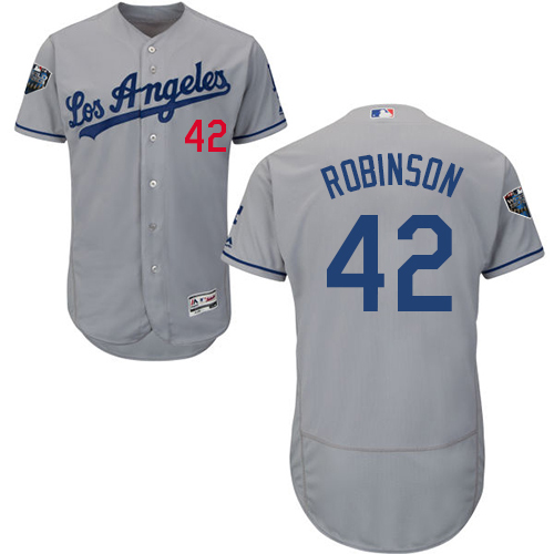 Women's Los Angeles Dodgers #42 Jackie Robinson Grey Flexbase Collection 2018 World Series Stitched MLB Jersey