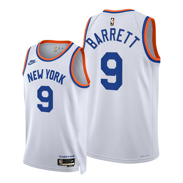 Men's New York Knicks #9 RJ Barrett 2021-22 75th Anniversary City White Classic Edition NBA Jersey