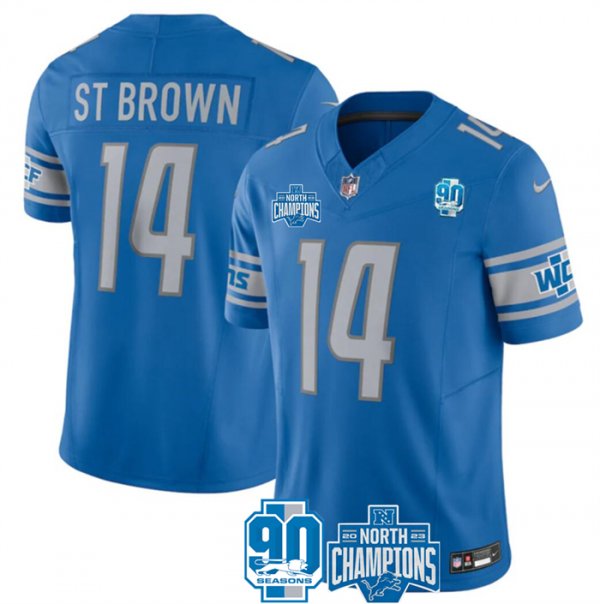 Men's Detroit Lions #14 Amon-Ra St.Brown Blue 2023 F.U.S.E. NFC North Division Champions Vapor Untouchable Limited Stitched Jersey