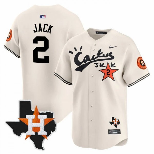 Men's Houston Astros #2 Cactus Jack Stitched Limited Cool Base Cream Jersey