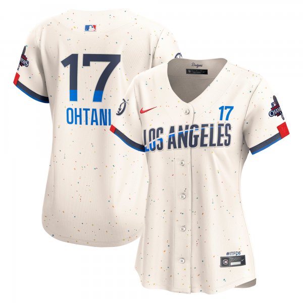 Women's #17 Los Angeles Dodgers Shohei Ohtani Nike Cream 2024 World Series Champions City Connect Limited Player Jersey