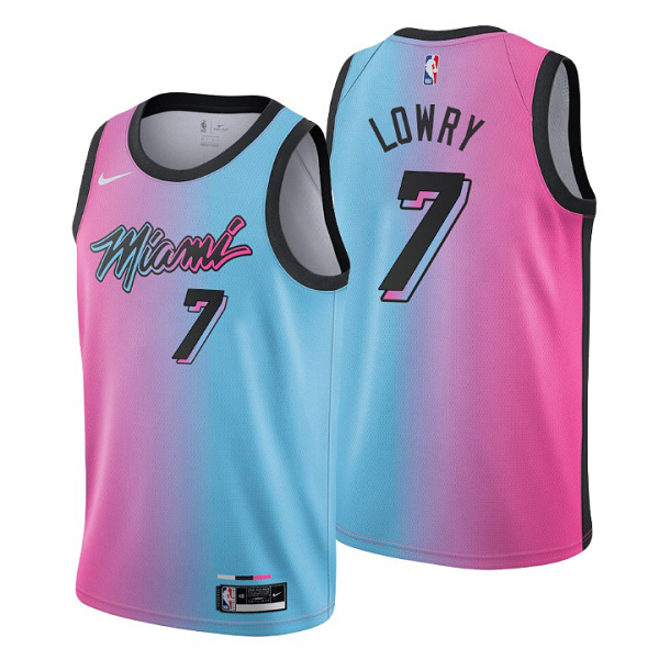 Mens's Miami Heat #7 Kyle Lowry 2020-21 Swingman City Edition Blue Pink NBA Jersey