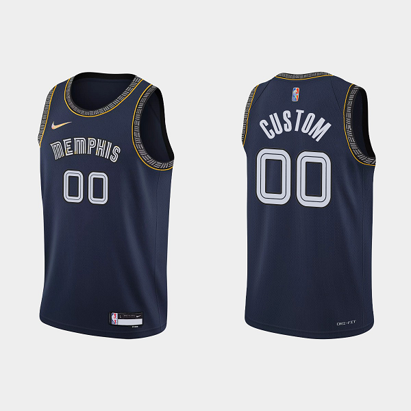 Men's Memphis Grizzlies #00 Custom City 2021-22 75th Anniversary Navy NBA Jersey