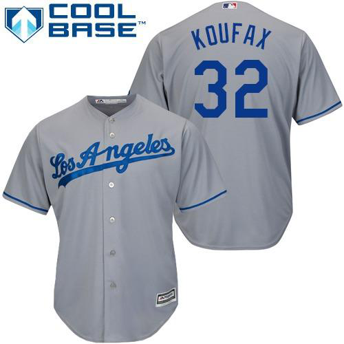 Men's Los Angeles Dodgers #32 Sandy Koufax Grey 1908 Cool Base Stitched MLB Jersey